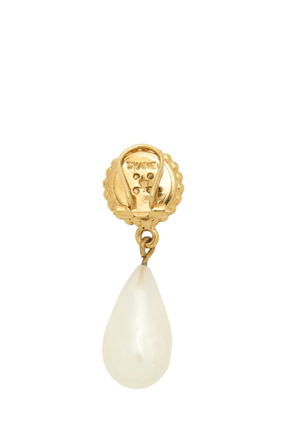Gold Faux Pearl Drop Earrings, , large