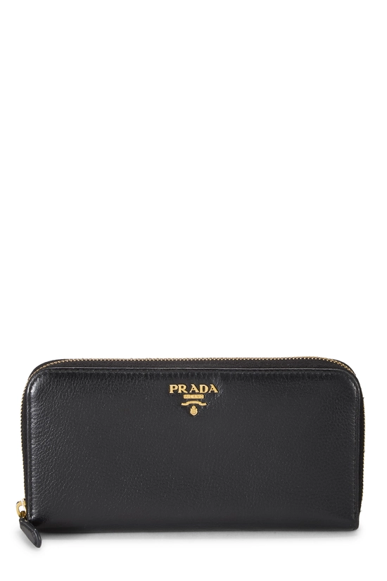 Black Vitello Daino Zip Around Wallet, , large image number 0