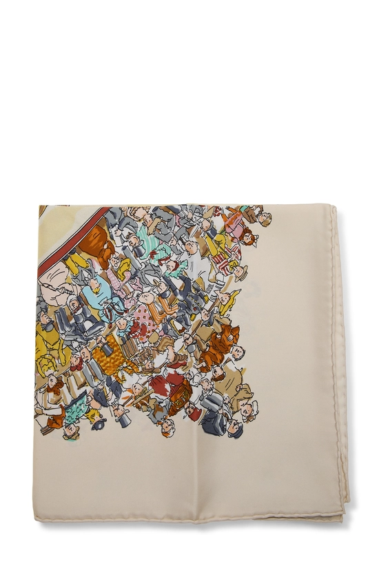 Cream & Multicolor 'Le Cirque Molier' Silk Scarf 90, , large image number 1