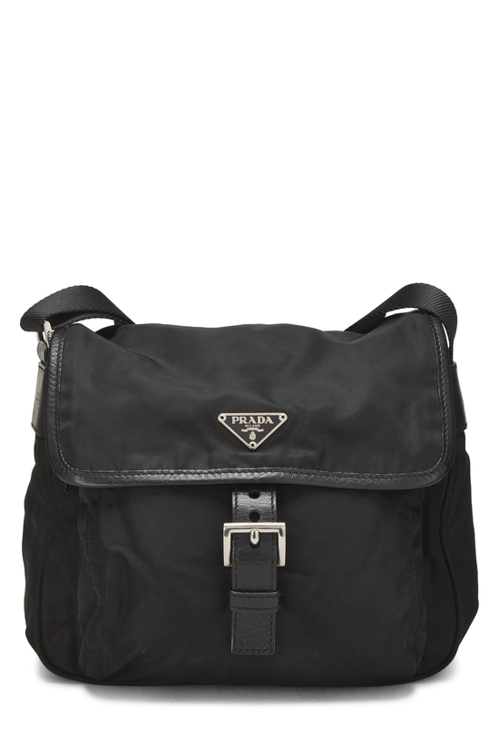 Black Nylon Buckle Flap Messenger Bag Small, , large image number 0