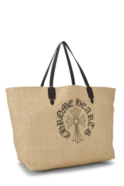 Beige Straw Cross Logo Tote, , large