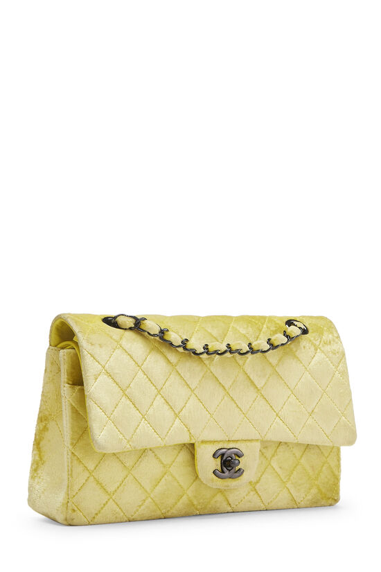 Chanel Yellow Quilted Velvet Classic Double Flap Small