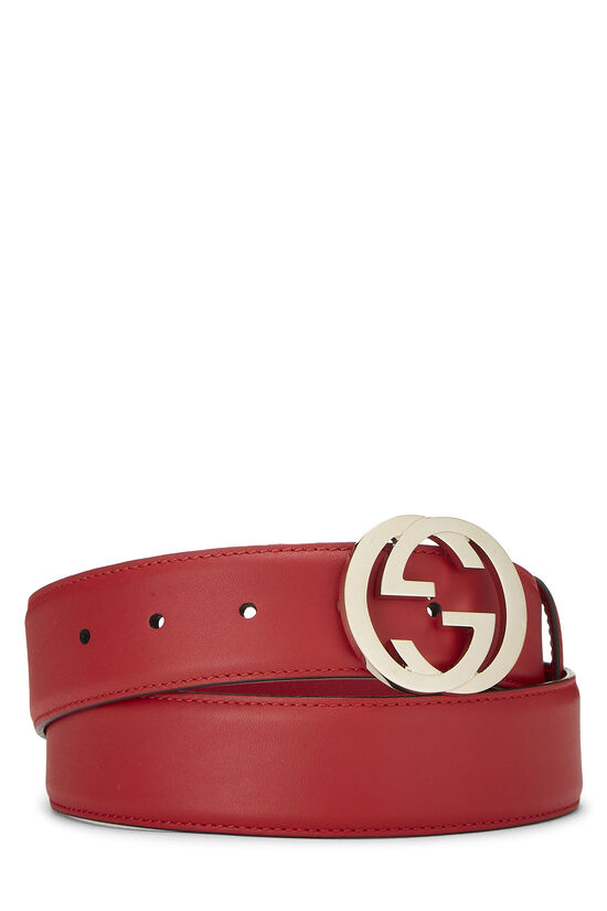 Red Leather Interlocking GG Belt 85, , large image number 0