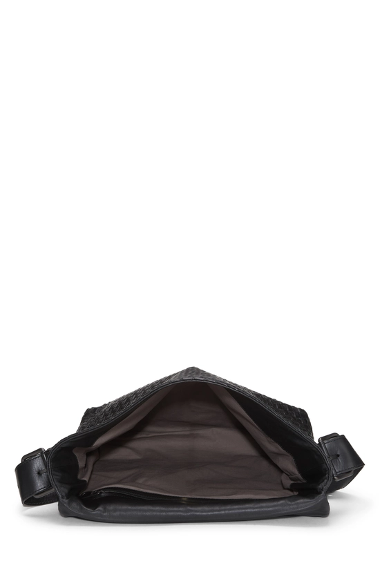 Black Intrecciato Leather Flat Messenger Bag, , large image number 5