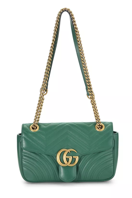Green Leather GG Marmont Shoulder Bag Small, , large image number 0
