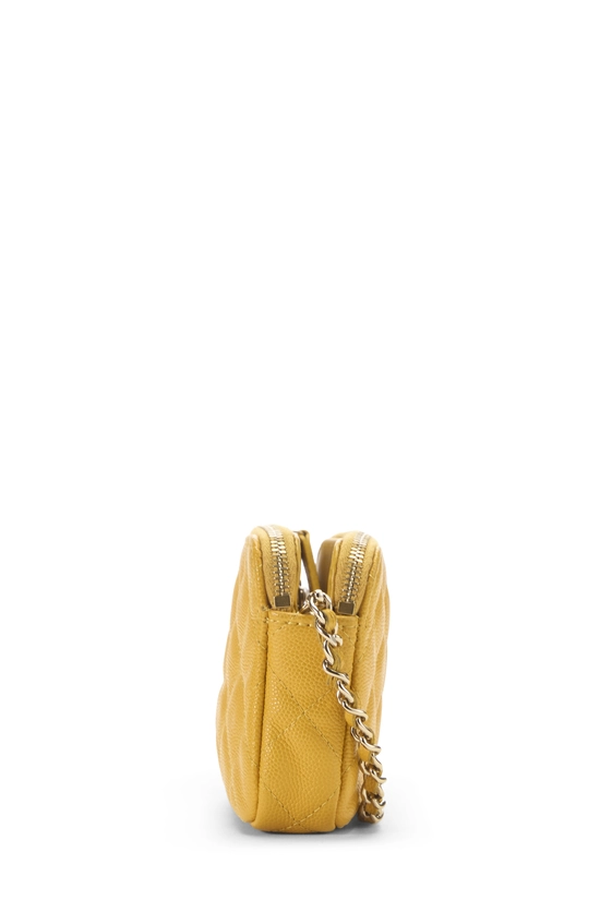 Yellow Quilted Caviar Double Zip Clutch, , large image number 2