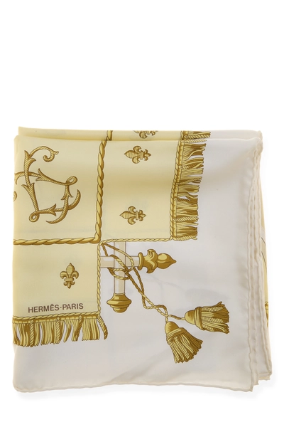 White & Multicolor 'La Reale Vue du Carrosse de la Gal&egrave;re' Silk Scarf 90, , large