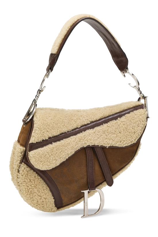 Brown & Beige Shearling Saddle Bag, , large image number 1