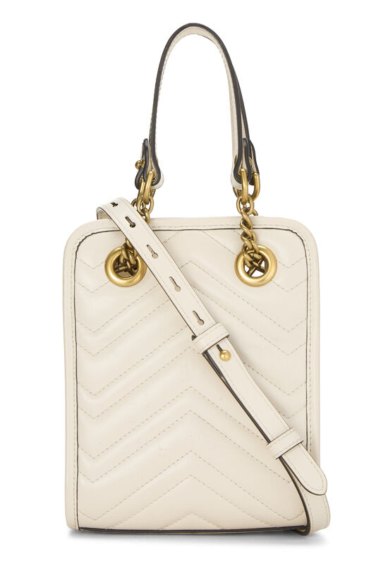 White Leather GG Marmont Tote Mini, , large image number 3