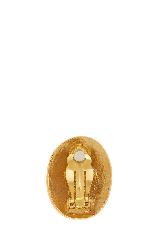 Gold 'CC' Button Earrings, , large image number 1