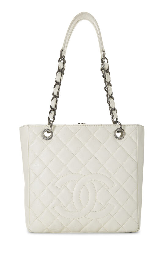 White Quilted Caviar Petite Shopping Tote (PST), , large image number 0