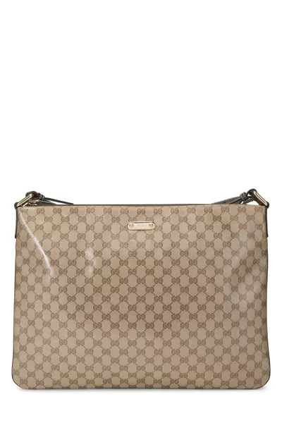 Brown Crystal Canvas Messenger Bag Large