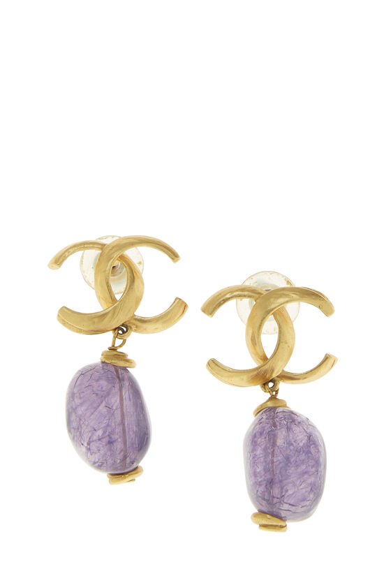 Purple Enamel 'CC' Dangle Earrings, , large image number 1