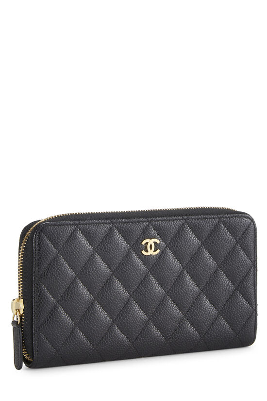 Black Quilted Caviar Zip Wallet, , large image number 1