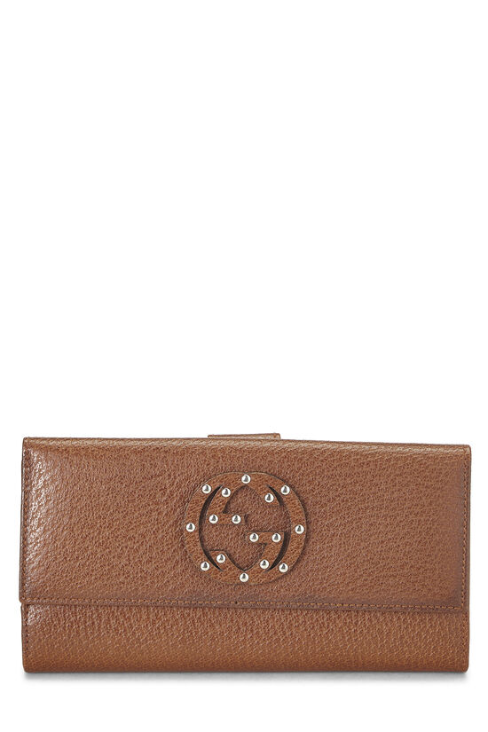 Brown Leather Studded Soho Continental Wallet, , large image number 0
