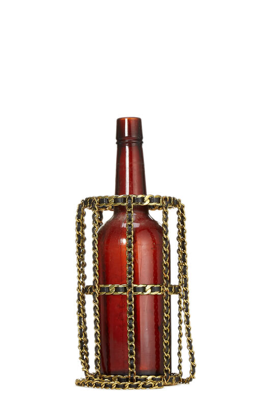 Black Leather & Gold Chain Link Bottle Holder, , large image number 4