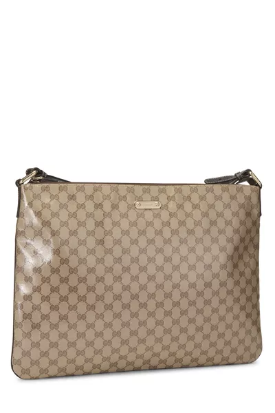 Brown Crystal Canvas Messenger Bag Large, , large