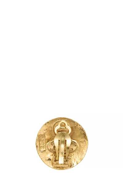 Gold Hammered Round 'CC' Earrings Small, , large