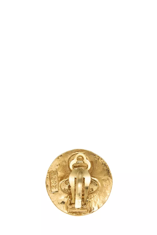 Gold Hammered Round 'CC' Earrings Small, , large image number 1