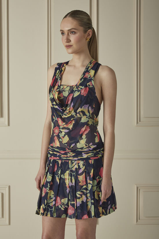 Multicolor Floral Silk Dress, , large image number 2