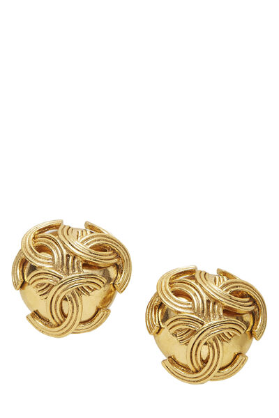 Gold 3 'CC' Round Earrings