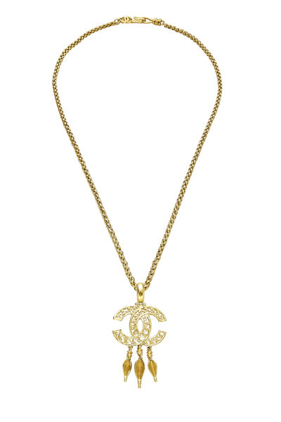 Gold 'CC' Fretwork Dangle Necklace