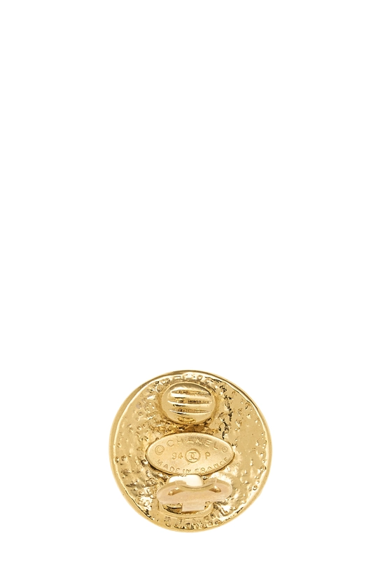 Gold Quilted 'CC' Round Earrings, , large image number 2