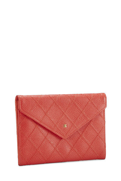 Red Quilted Caviar Envelope Flap Wallet, , large