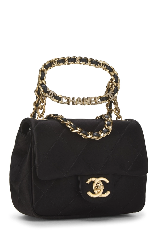 Black Satin Top Handle Flap Bag Mini, , large image number 1
