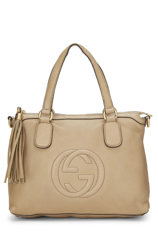 Beige Grained Leather Soho Top Handle Bag, , large image number 1