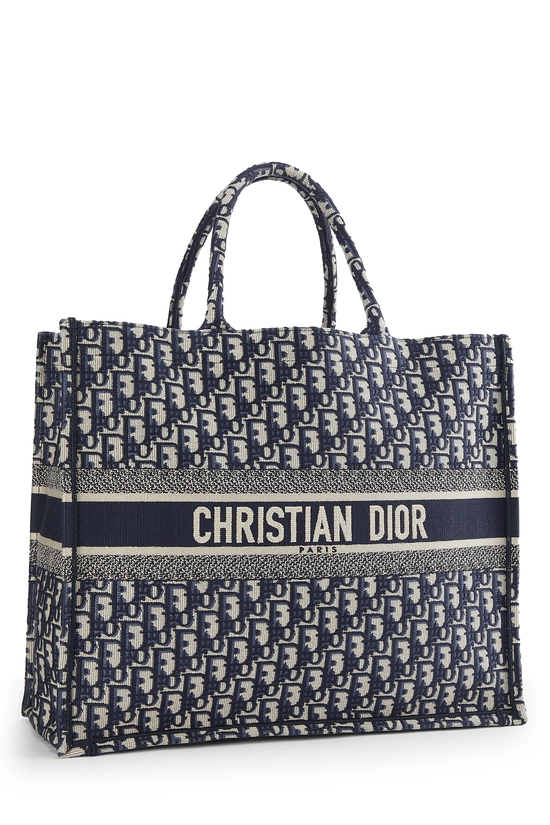 Navy Oblique Canvas Book Tote Large, , large image number 1