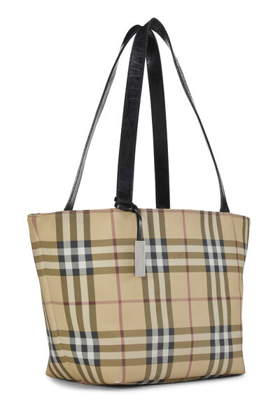 Beige Check Coated Canvas Tote Medium, , large