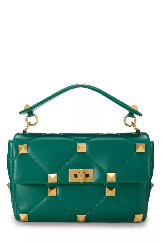 Green Leather Roman Stud Flap Bag Medium, , large image number 0