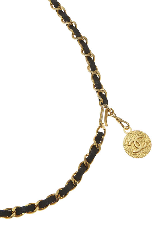 Gold & Black Leather 'CC' Chain Belt, , large image number 2