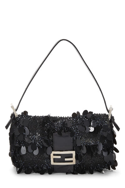 Black Embellished Beaded Baguette