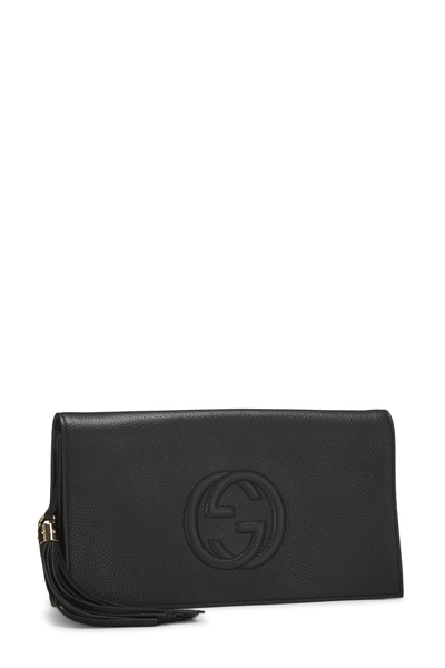 Black Leather Soho Clutch, , large
