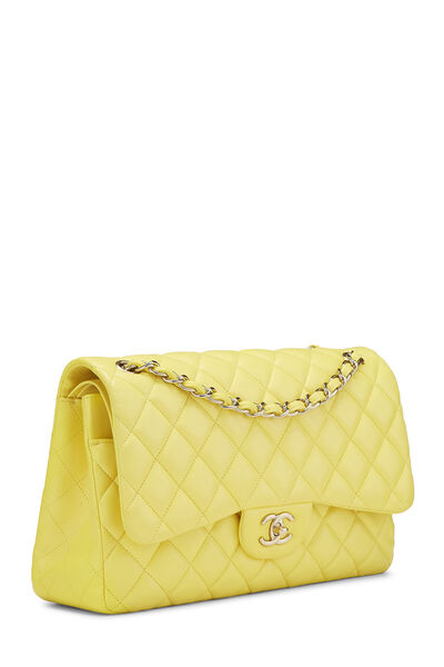 Yellow Quilted Lambskin New Classic Double Flap Jumbo, , large
