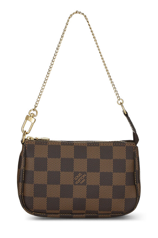 Louis Vuitton, Bags, Louis Vuitton Mini Pochette Accessoires Damier Chain  Gold Bag Pouch Brown