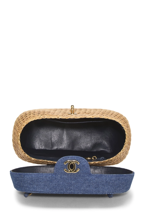 Navy Natural Wicker Basket Bag, , large image number 5
