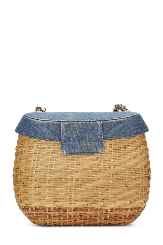 Blue Denim & Natural Wicker Basket Bag, , large image number 3