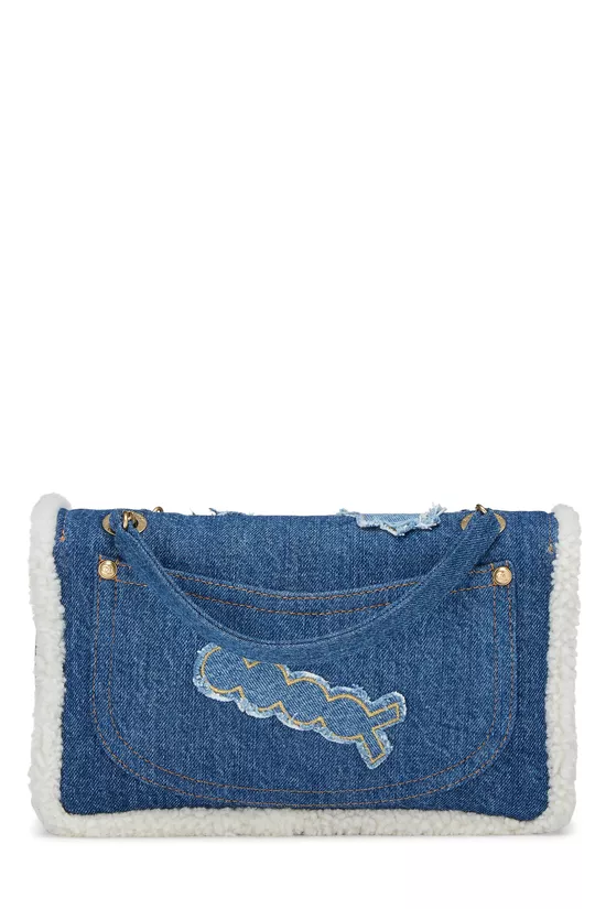 Paris-Egypt Blue Denim & Shearling Hieroglyph Flap Medium, , large image number 3