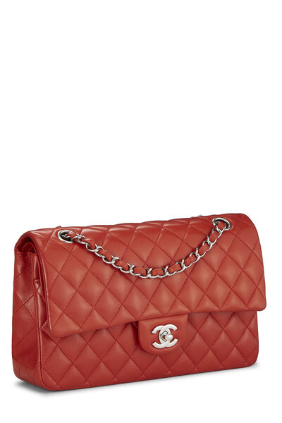 Red Quilted Lambskin Classic Double Flap Small, , large