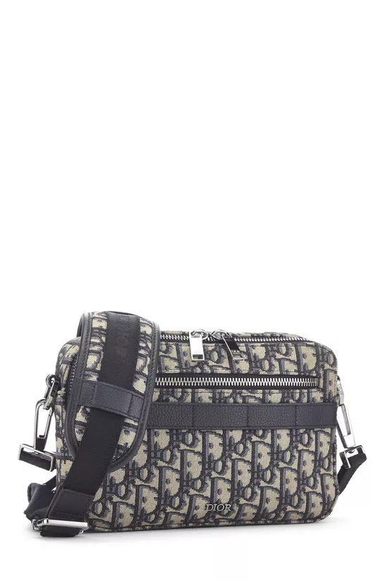 Navy Oblique Jacquard Safari Messenger, , large image number 1