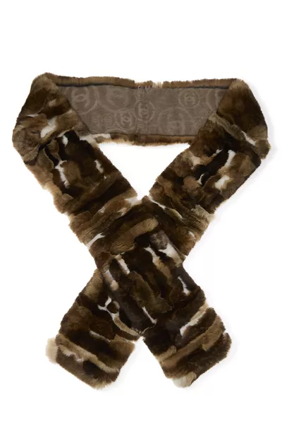 Brown Rabbit Fur Logo Muffler