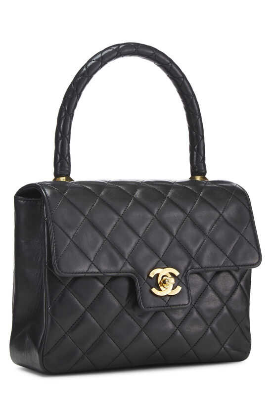 Black Quilted Lambskin Top Handle Bag, , large image number 2