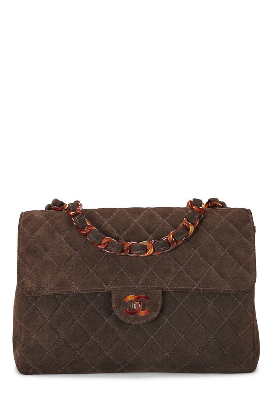 Brown Quilted Suede Tortoise Half Flap Jumbo, , large image number 0