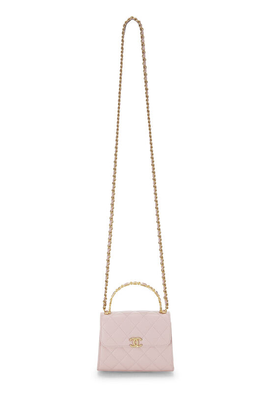 Chanel Pink Lambskin Top Handle Long Chain Bag Small Q6B4OX1IPH000