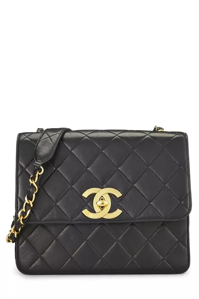 Black Lambskin Big 'CC' Square Flap