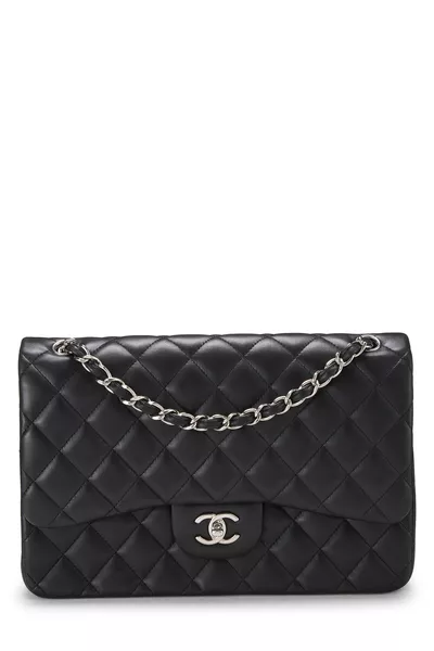 Black Quilted Lambskin New Classic Double Flap Jumbo
