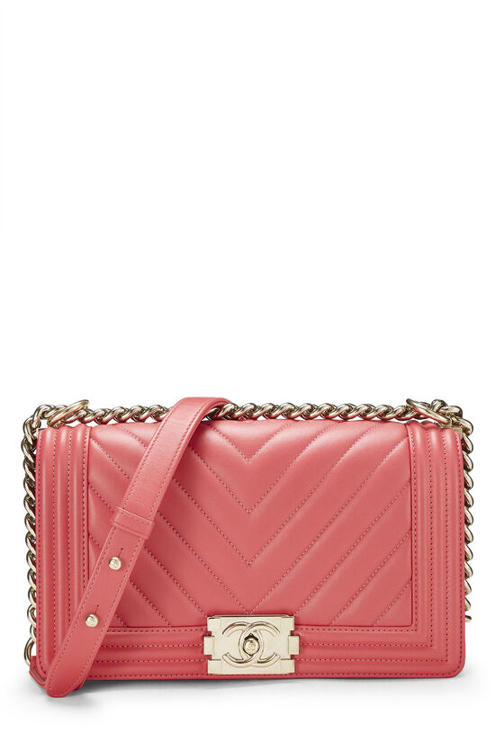 Pink Chevron Calfskin Boy Bag Medium, , large image number 0